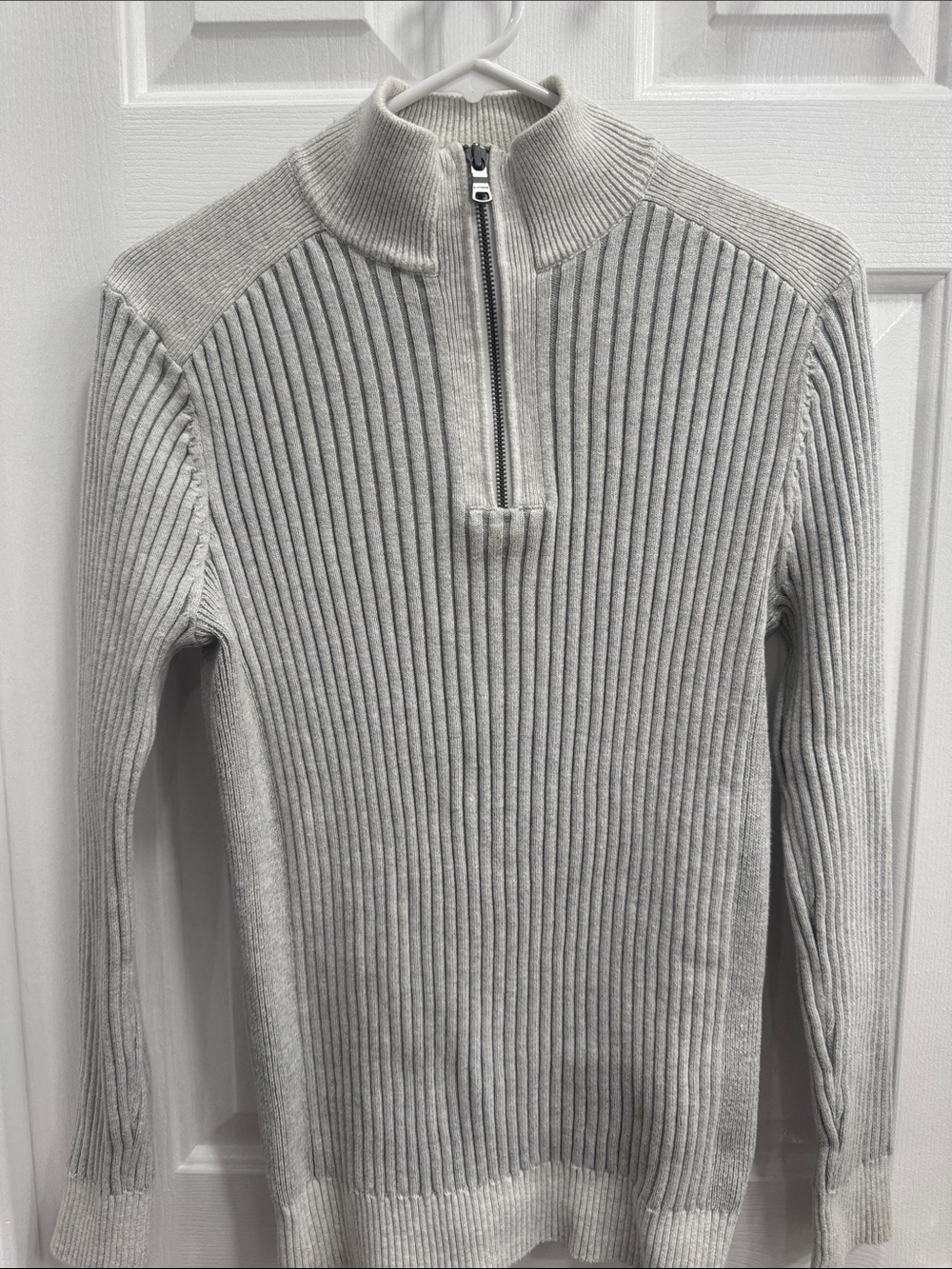 Express Light Gray Ribbed Half-Zip Sweater